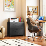 LISSIMO Farmhouse File Cabinet with Lock, Lateral File Cabinet with 2 Large Drawer for Letter/Legal/A4 Hanging Files,File Storage Cabinets Printer Stand for Home Office School, Black