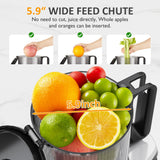Sunvivi Cold Press Juicer with 5.9" Wide Feed Chute, 150W Slow Masticating Juicer Machines Fit Whole Vegetables & Fruits, Easy to Clean, Dual-Layer Strainer, High Yield Juicer for Home, Black
