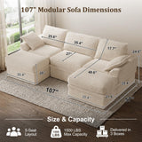 NABUMI 107" Modular Sectional Sofa with Storage, Oversized U-Shaped Boneless Couch with Ottoman, 27" Deep Seat Memory Foam Corduroy 5-Seater Cloud Couches for Living Room, Tool-Free Assembly, Beige