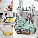 Kitchen Utensils Set, 28 Pcs Silicone Cooking Utensils Set with Holder, Spatula Set, Silicone Whisk, Measuring Cups and Spoons Set (Light Green) NCUE
