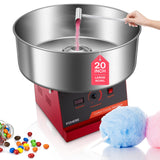 FOHERE Cotton Candy Machine, 1030W Electric Commercial Candy Floss Maker, 20 inch Stainless Steel Bowl with Sugar Scoop,Easy Use for Home Kids Birthday, Family Party, Carnival,Red