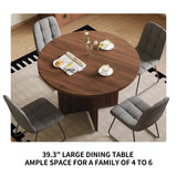 HIPIHOM Modern Round Dining Table Set for 4, 39.4" Walnut Kitchen Table with 4 PU Leather Chairs, 5-Piece Mid-Century Dining Room Set for Small Spaces, Pedestal Base