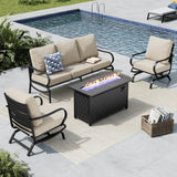 MFSTUDIO 4 Piece Metal Patio Furniture Set with Fire Pit Table, Beige