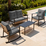 Deersky 4 Piece Outdoor Patio Furniture Set, All-Weather Modern PE Wicker Rattan Conversation Set with 4" Cushions for Comfortable, Easy to Assemble, Dark Grey