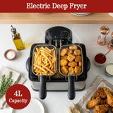 Deep Fryer - 4-Liter Electric Oil Fryer - 1 Large Basket and 2 Small for Dual Use - Stainless-Steel Cooker with Cool Touch Features by Classic Cuisine