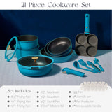 CAROTE 21pcs Pots and Pans Set, Nonstick Cookware Set Detachable Handle, Induction Kitchen Cookware Sets Non Stick with Removable Handle, RV Cookware Set, Peacock Blue