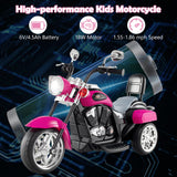 Costzon Kids Motorcycle, 6V Battery Powered Ride on Chopper Motorcycle w/Horn, Headlight, 3-Wheel Stable Ride on Toys, Electric Toddler Motorcycle for Kids, Gift for Boys Girls (Rose Red)