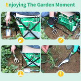 9 PCS All-in-one Garden Tools Set Heavy Duty Cast-Aluminum Alloy Gardening Tools Kit with Folding Stool Seat