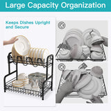 romision 2 Tier Compact Stainless Steel Dish Drainers Drying Rack for Kitchen Counter, Space Saving, Rust Proof Plate Strainers Holder On Countertop with Drainboard, Modern Black, Small