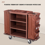 Housekeeping Service Cart with Fabric Bags and Wheels for Hotel Cleaning