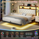 ChicZhiNest Queen Floating Bed Frame with Headboard, LED Floating Bed Frames with Charging Station and Upholstered Backrest, Storage Shelf, No Box Spring Needed, Easy Assembly, Noise-Free, Black
