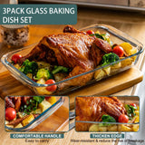 Glass Baking Dish, Glass Baking Dishes for oven,Food Container 3-Piece Set for Cooking Lasagna Kitchen Baking Bakeware Set Oven Microwave Refrigerator Dishwasher Safe (3)