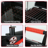 Feasto Portable Charcoal BBQ Grills with Cast Iron Grates, Tabletop Charcoal Grills with 354 Sq. In Cooking Area, for Outdoor Camping and Picnic, Black, L26.8’’x W20’’x H21.3’’