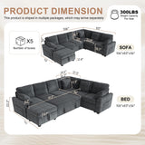 Hanherry 106" Sectional Sofa with Pull Out Couch Bed,6 Seater Corduroy Sleeper Sofa with Storage Ottoman & USB Charging