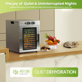 Food Dehydrators Machine with 12 Stainless Steel Trays with Timer Setting Temperature Adjusted 68 ℉ to 194 ℉ Dryer for Herb Fruit Meat Vegetables Mushroom Beef for Commercial Household Ancient Silver