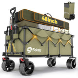 Sekey 48''L Collapsible Foldable Extended Wagon with 440lbs Weight Capacity, Heavy Duty 300L Folding Utility Garden Carts. Khaki