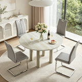 SSLine Faux Mars Stone Round Dining Table Set for 4 w/Grey Leather Chair