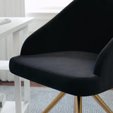 Stationary Swivel Task Chair with Sloped Arms for Home Office in Black Velvet with Polished Brass Frame Martha Stewart