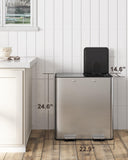 DEXSO Large Trash Can with Lid - 16 Gallons Foot Step Stainless Steel Dual 8-Gallon Compartments Trash and Recycle Bin Combo Garbage Can
