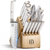 Knife Set Premium, Japanese 15 Pcs High Carbon Stainless Steel Kitchen Knife Block Set with Sharpener, Razor Sharp Knives Set for Kitchen