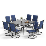 MFSTUDIO 9 PCS Patio Dining Set, 57.5" Square Table & Blue Swivel Chairs