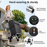 2 in 1 Aluminum Alloy Stair Climbing Cart, 300LBS Grocery Cart on Wheels, Foldable Shopping Carts with Waterproof Oxford Black Bag for Groceries