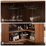 Tribesigns Bar Cabinet, L-Shaped Home Bar Table with Stemware Racks, 4-Tier Corner Bar Unit Liquor Wine Bar Table Reception Desk for Home Pub, Red Brown