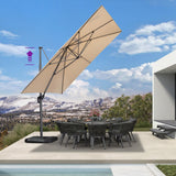 PURPLE LEAF Patio Telescopic Umbrella 11.5' x 11.5' Up Down Lifting Beige