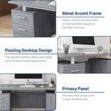 Techni Mobili Office Desk with Storage Drawers and Cabinet 51.25” W - Modern Office Desk with Large Floating Desktop Surface