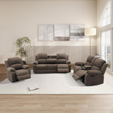MOOLSUN Living Room Furniture Set Corduroy Recliner Compartments and Cup Holders Reclining for Home Theater/Office（A-Taupe Corduroy,3 piece Set）