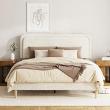RENDGO King Size Bed Frame with 3- Level Height Adjustable Headboard - Plush Upholstered Platform Bed, No Box Spring Needed, Noise Free, Beige Finish for Master Bedroom and Guest Room