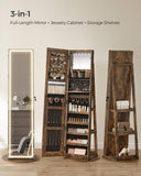 SONGMICS LED Jewelry Cabinet Standing, Lockable Armoire With Full-Length Mirror and Adjustable Lights, Space-Saving Organizer, Gift Idea, Rustic Brown UJJC008X01