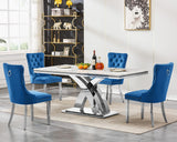 Maotifeys White Marble Dining Table for 6 Modern Luxury Faux Marble Kitchen Table for 4-6,68" Large Dining Room Tables with Classic X Pedestal Silver Stainless Steel Base