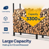 VIVOHOME Upgraded Heavy Duty 8 ft 1/2 Cord Firewood Rack Outdoor with Cover Combo Set, Thick Steel Log Holder Up to 3300 lb, Fire Wood Pile Storage Stand Organizer Black