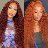 Reddish Brown 13x4 Deep Wave Lace Front Wigs 26 Inch+Ginger Orange 13x4 Deep Wave Lace Front Wigs 30 Inch