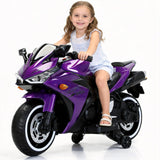 12V Kids Electric Motorcycle, on Car LED Lights, Music Player & Horn with Training Wheels, Pedal, MP3, USB Port, Electric Motorcycle for Kids Children Ages 3+, Gift for Boys & Girls（Purple）