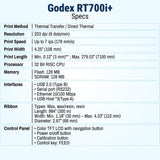 McAuley Labels GoDEX RT700i+ 4” Thermal Transfer Label Printer – 203 DPI Barcode Printer with Color Display – Fast, Reliable Output