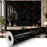 Qorqeous Black Amber Marble Peel and Stick Wallpaper, Glossy Texture Vinyl Wall Panels, Waterproof Renter Friendly, 23.6" x 118", TV Accent Wall, Bathroom, Foyer, Coffee Shop Decor