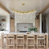 kvtinmty L55‘’ Rectangular Crystal Gold Chandelier, Modern Large Oval Tree Branch Crystal Chandeliers for Dining Room,16-Light Flush Mount K9 Crystal Chandeliers, for Kitchen Island,Dining Room