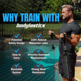 Bodylastics Pro Series Resistance Band Set - 5 Bands, Handles, Ankle Straps, Door Anchor, Carry Bag Snap Reduction Tech (3-190 Lbs Max Resistance)