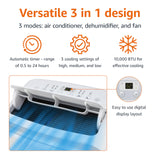 Amazon Basics 3-In-1 Portable Air Conditioner with Remote, Timer, Sleep Mode, Auto Swing, Dehumidifier, 10000 BTU (ASHRAE)/6000 BTU (SACC), Cools Bedroom Up to 450 Sqf, White