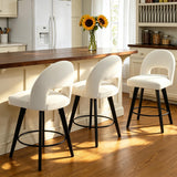 BONBEUR Swivel Counter Height Bar Stools Set of 3, 26 Inch Upholstered Linen Fabric Counter Stools with Backs & Solid Rubberwood Legs, Modern Bar Stools for Kitchen Island, Home Pub, Cream White