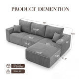 115" Modular Cloud Boneless Couch, L-Shaped Sectional Sofa with Ottoman