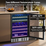 Antarctic Star 24 Inch Wine Fridge, 52 Bottle Wine Cooler Refrigerator. 39-64°F Dual Zone Wine Refrigerator Glass Door
