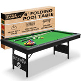 6-Ft Folding Pool Table - Portable Billiard Table - Includes 2X Cue Sticks, Full Set of Balls, Chalk SereneLife