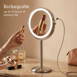 Fancii 9-Inch Lighted Makeup Mirror Height Adjustable with 10X /1X Magnification - Rechargeable, Double Sided LED Vanity Mirror with Light and Stand, 360° Swivel