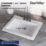 DeerValley 21x18 Inch Rectangular Ceramic Drop-in Bathroom Sink, Under Counter Vessel Sink with Overflow, White Vanity Basin, DV-1DS0122