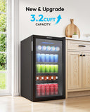 EUHOMY Mini Fridge 130 Can Beverage Refrigerator Cooler Glass Door for Soda Wine Beer, Beverage Cooler for Home, Bar, Office with Digital Temperature Control Adjustable Shelves, 3.2 Cu.Ft, Black