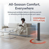 Lasko Oscillating All Season Tower Fan and Space Heater in One for Home with Adjustable Thermostat, Overheat Protection, 4 Fan Speeds, 3 Heat Settings and Remote, 42 Inches, 1500W, Gray, FH515