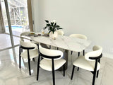 POVISON 63" Hobart Modern Rectangular Dining Table for 4-6, Matte White Sintered Stonetop with U-Shape Carbon Steel Pedestal (Table Only)